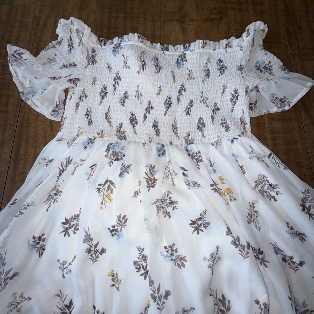 Ina Midi Floral Dress‎ Short Sleeve Womens White Spring Size Large
